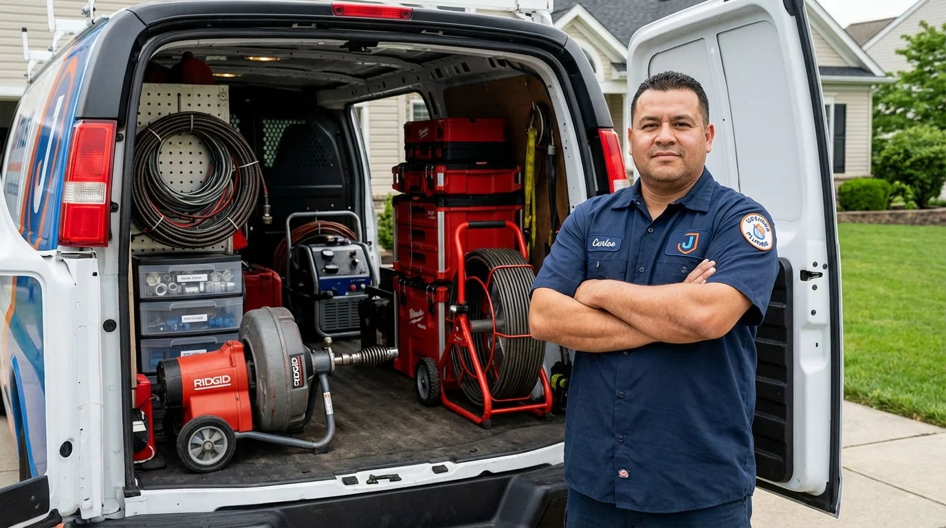 Professional drain cleaning equipment and Johns Plumbing LLC plumber in Mount Laurel