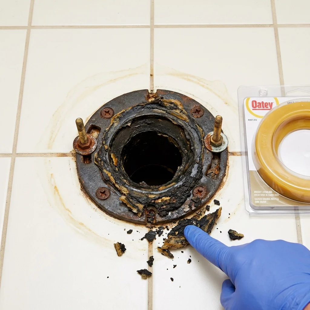 Failed wax ring showing water seepage at the base of a toilet in a Mount Laurel, NJ home